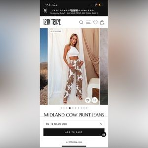 12th Tribe Midland Cowprint Jean - brand new with tags